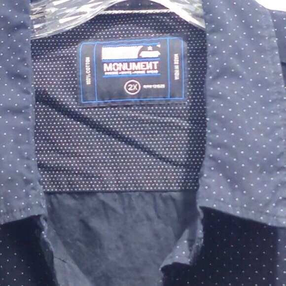 Monument Men’s Navy Polka Dot Short-Sleeve Button-Up Shirt 2X - Picture 2 of 14